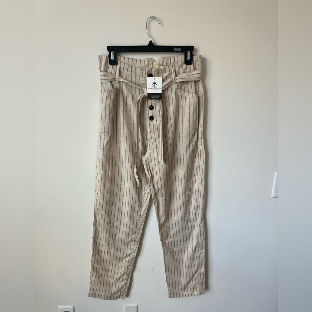Fashion on Earth Linen Striped Pants, Belted, Woman's Medium, NWT